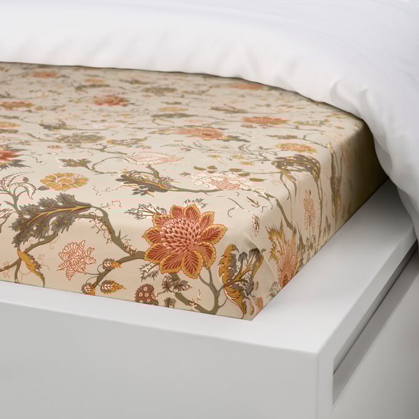 NÄSSELKLOCKA - Sheet with corners, light gray-beige,180x200 cm