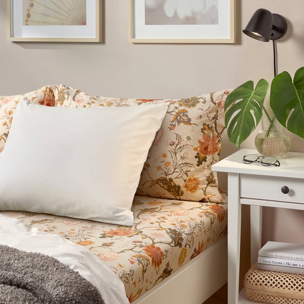 NÄSSELKLOCKA fitted sheet, light grey-beige, 160x200 cm