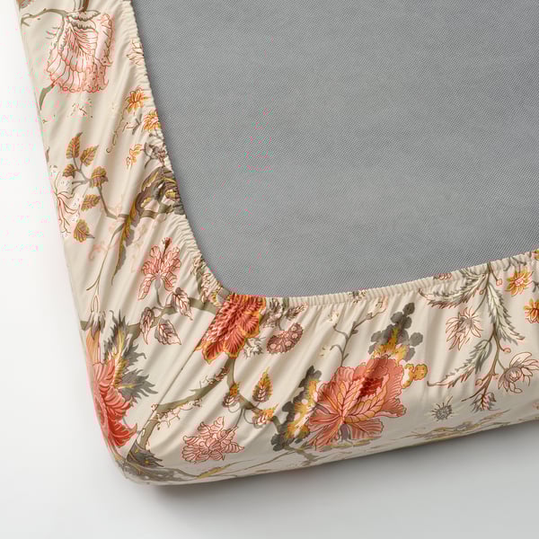 NÄSSELKLOCKA - Sheet with corners, light gray-beige,180x200 cm