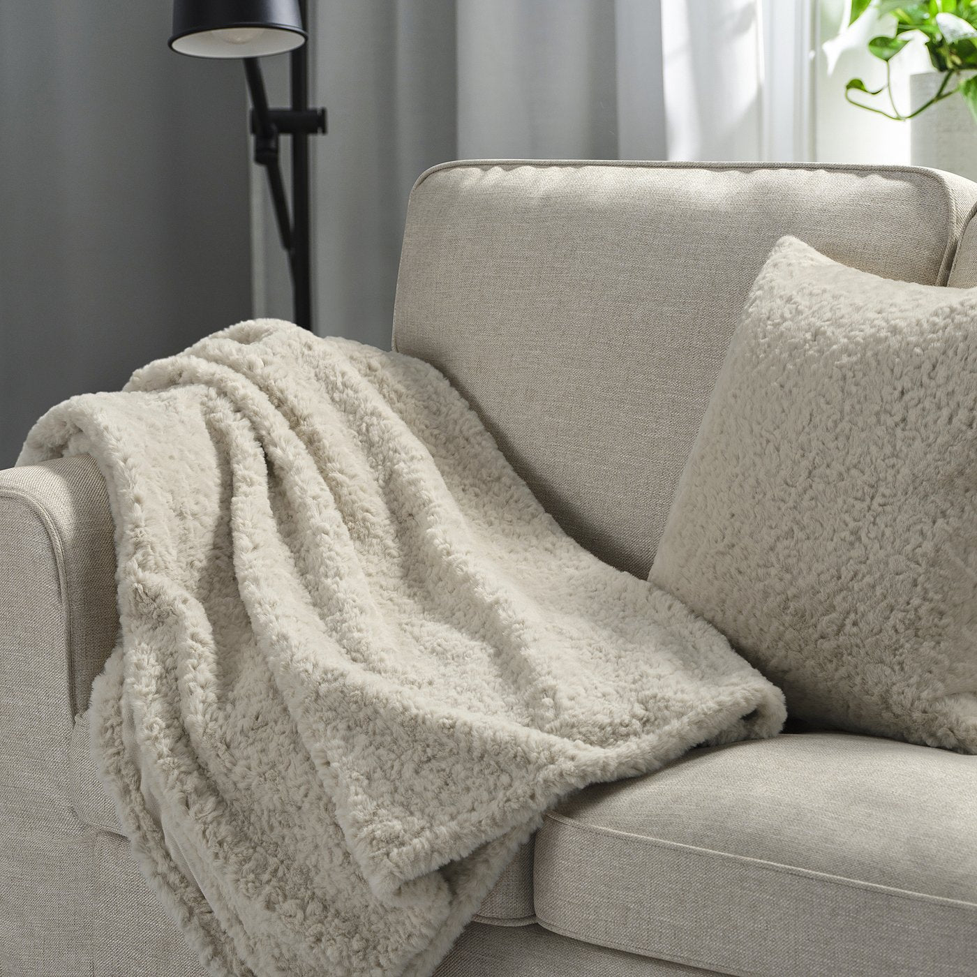 NÄTNÄVA throw, beige, 130x170 cm