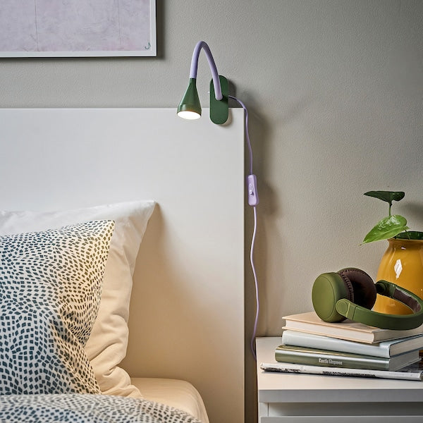 NÄVLINGE - LED spotlight with clamp, lilac/dark green