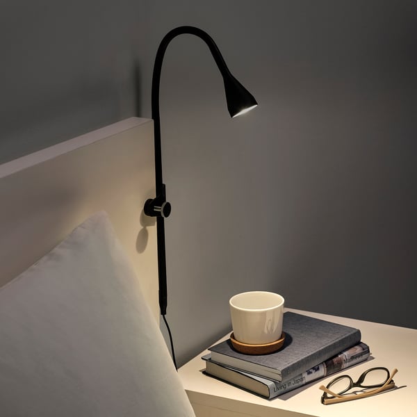 NÄVLINGE LED wall/clamp spotlight, black, 63 cm