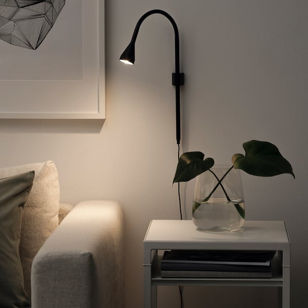 NÄVLINGE LED wall/clamp spotlight, black, 63 cm