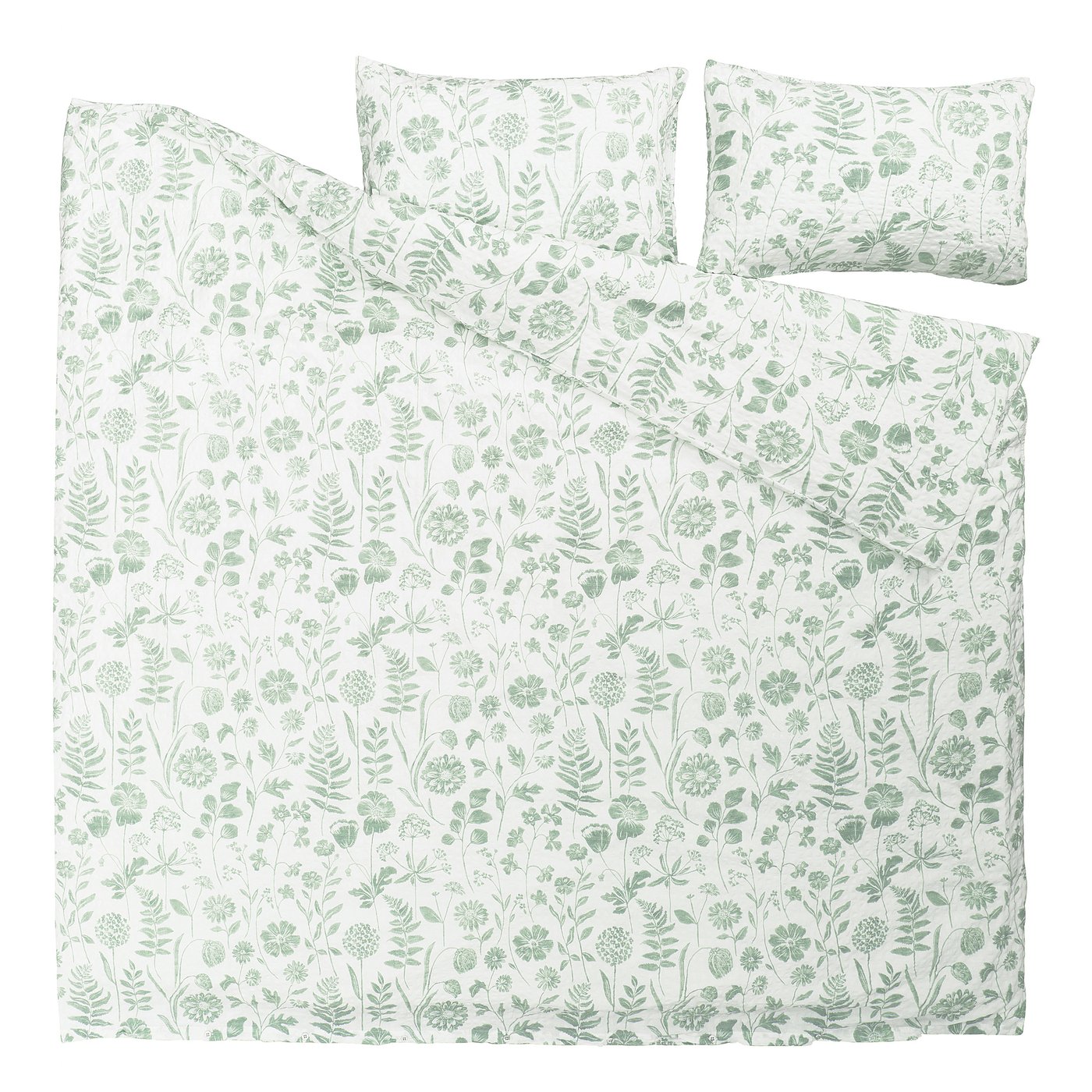 NÅLBJÖRNBÄR duvet cover and 2 pillowcases, white grey-green/floral pattern, 240x220/50x80 cm