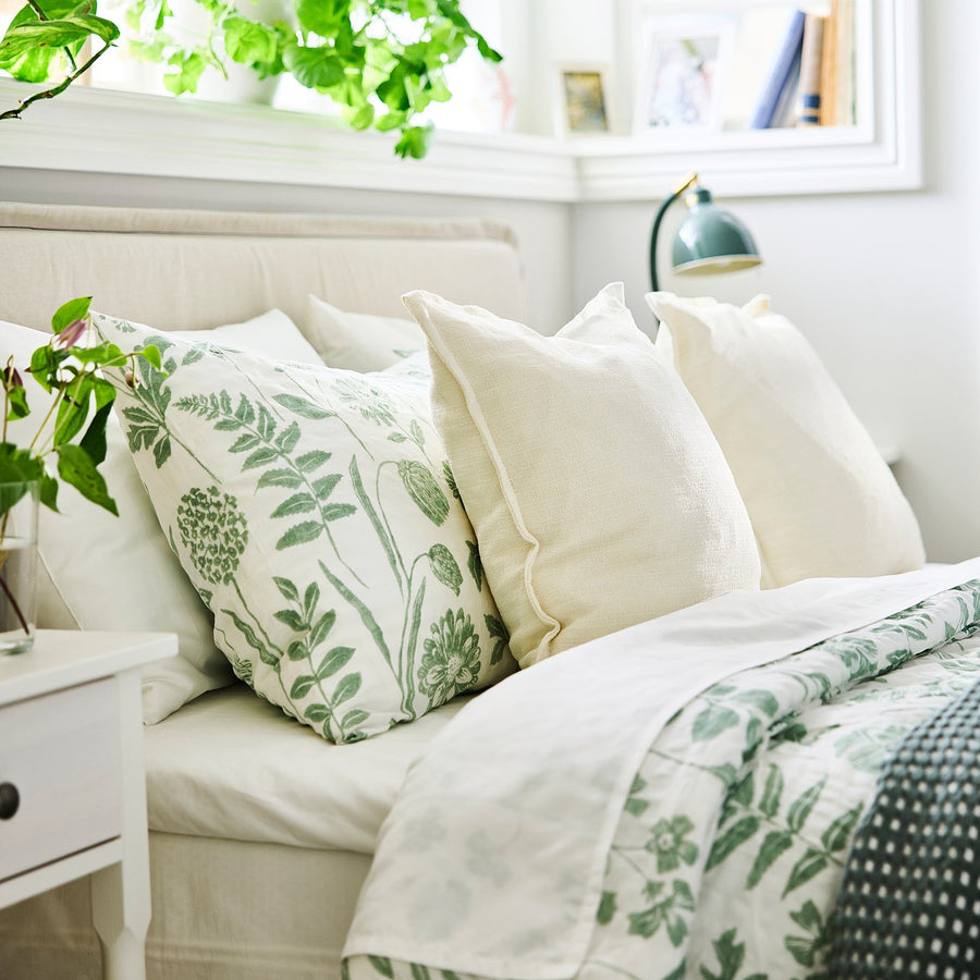 NÅLBJÖRNBÄR duvet cover and 2 pillowcases, white grey-green/floral pattern, 220x240 cm