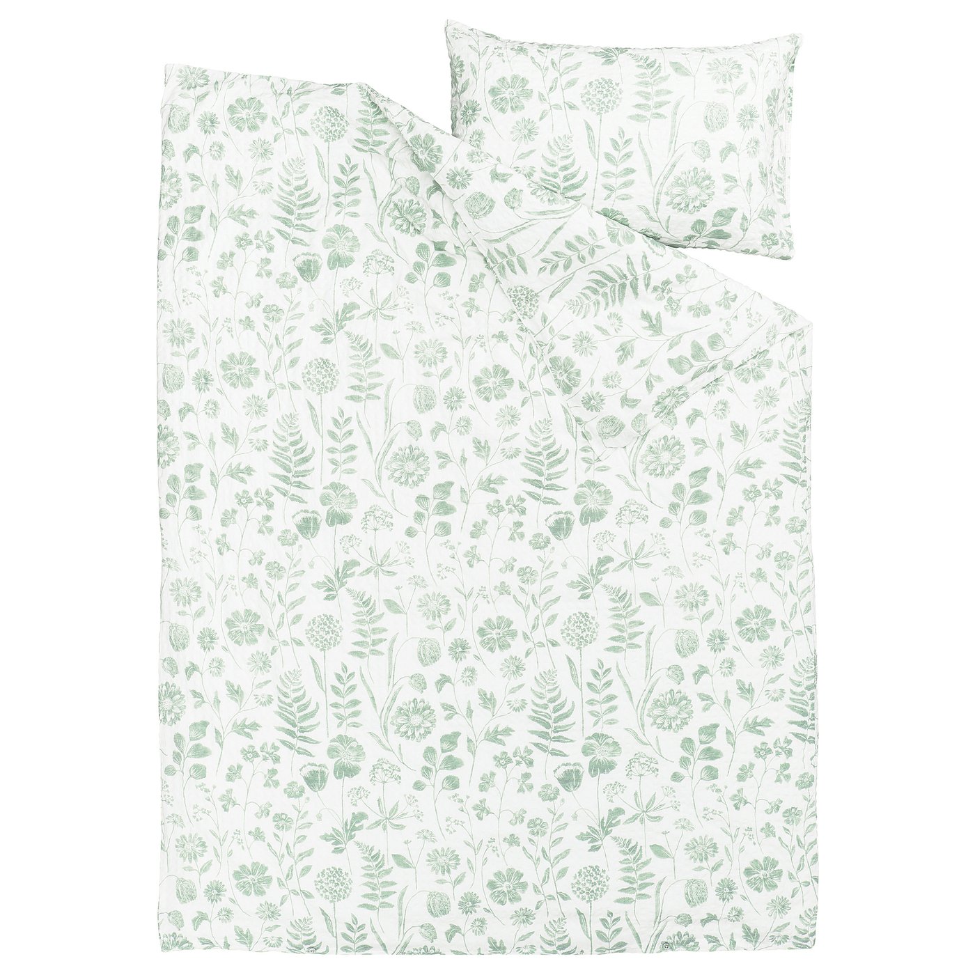 NÅLBJÖRNBÄR duvet cover and pillowcase, white grey-green/floral pattern, 150x200/50x80 cm