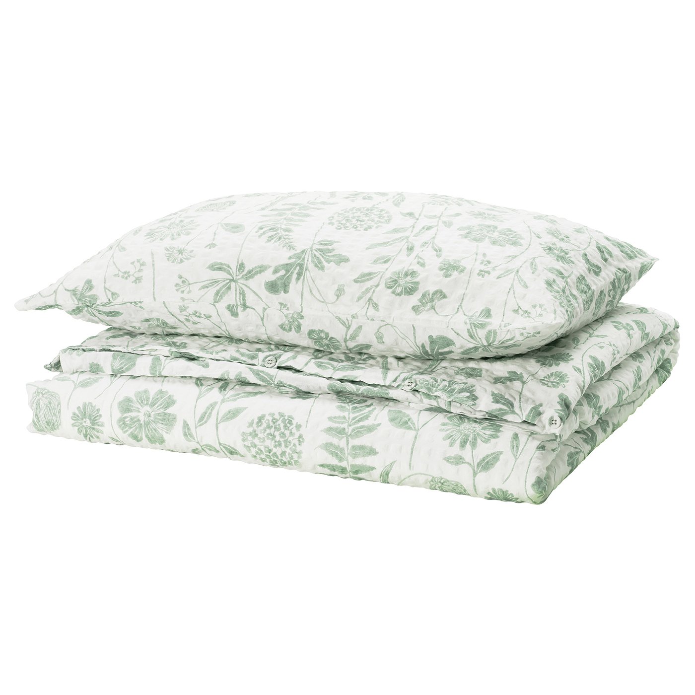 NÅLBJÖRNBÄR duvet cover and pillowcase, white grey-green/floral pattern, 150x200/50x80 cm