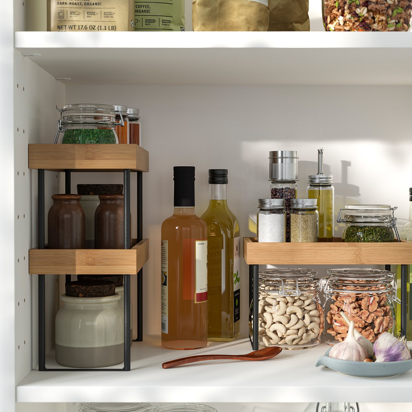 NÅLBLECKA kitchen countertop organiser, metal/bamboo, 23x15x13 cm