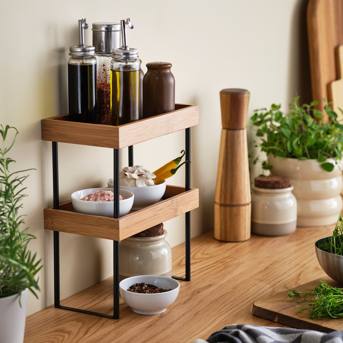 NÅLBLECKA kitchen countertop organiser, metal/bamboo, 23x15x13 cm
