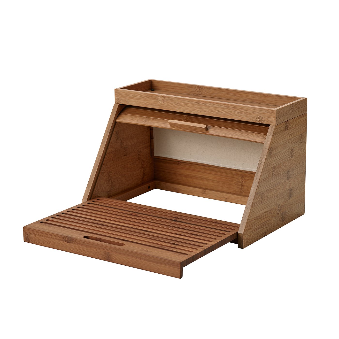 NÅLBLECKA bread bin, with cutting board and shelf/bamboo, 38x25x24 cm