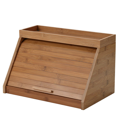 NÅLBLECKA bread bin, with cutting board and shelf/bamboo, 38x25x24 cm