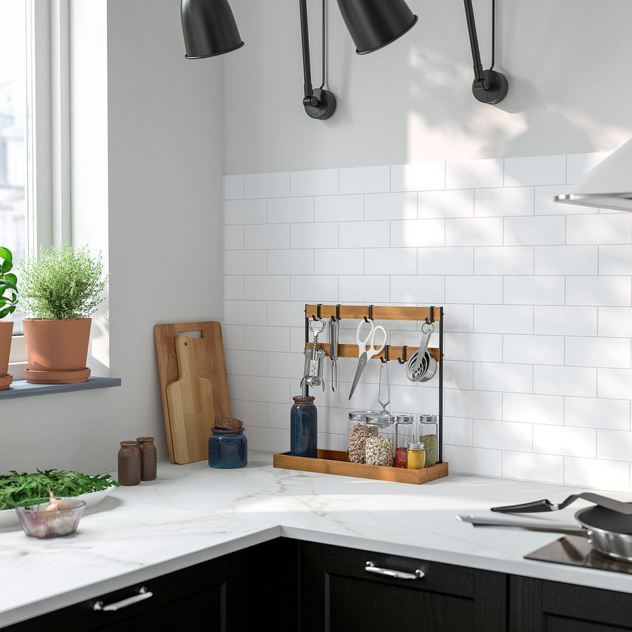 NÅLBLECKA utensil rack, metal/bamboo for kitchen countertop, 38x37x13 cm