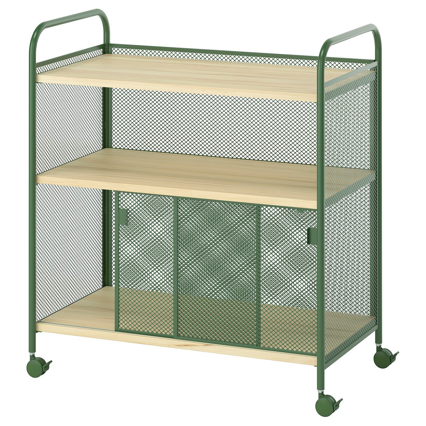 NÅLMAKARE cabinet on castors, dark green/metal, 79x44x88 cm