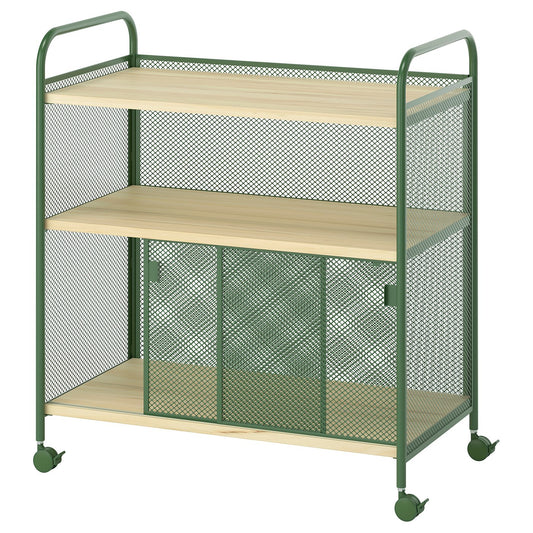 NÅLMAKARE cabinet on castors, dark green/metal, 79x44x88 cm