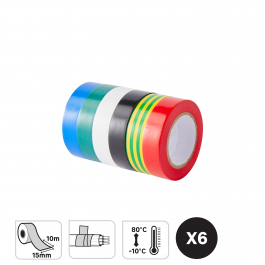 SET 6 ASSORTED INSULATING TAPES 15MMX10MT