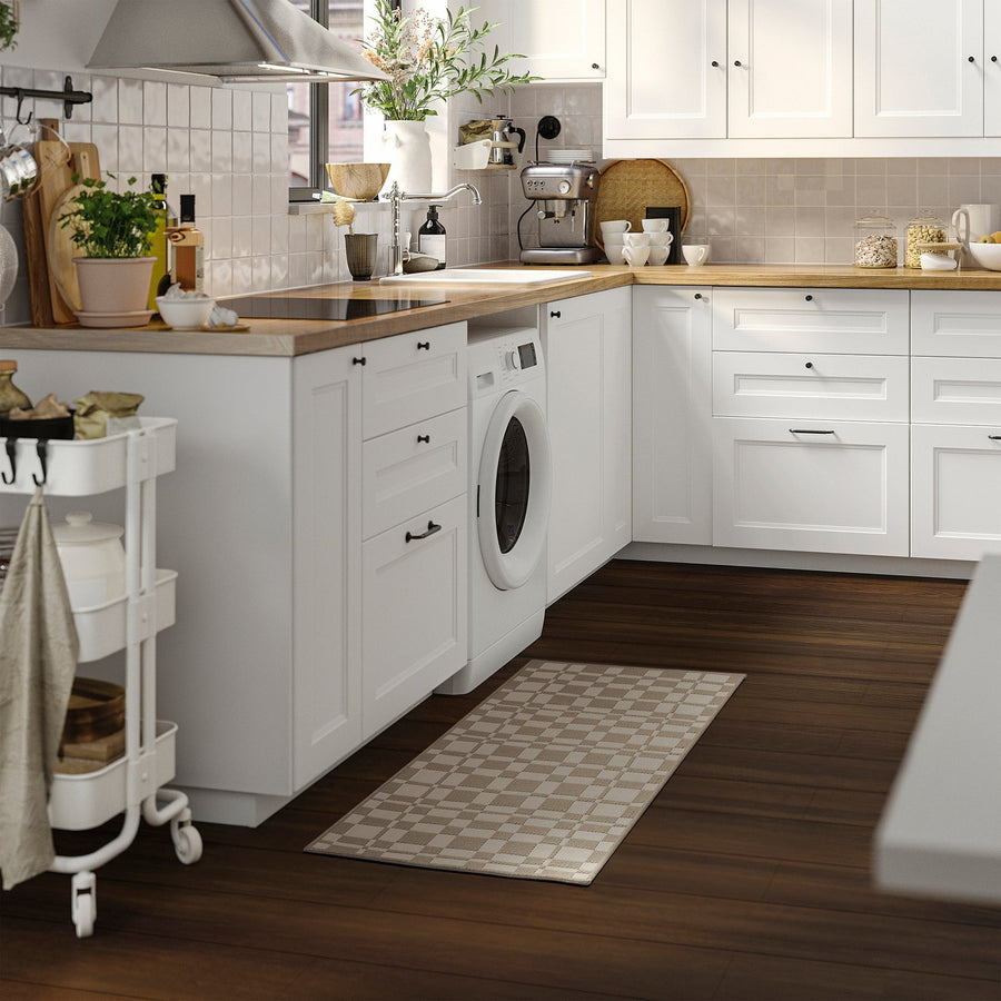 NATTÅG kitchen mat, beige/check, 120x45 cm