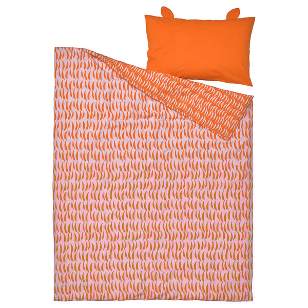 NATTHÄGER - NATTHÄGER Duvet cover and pillowcase, orange/tiger, 150x200/50x80 cm