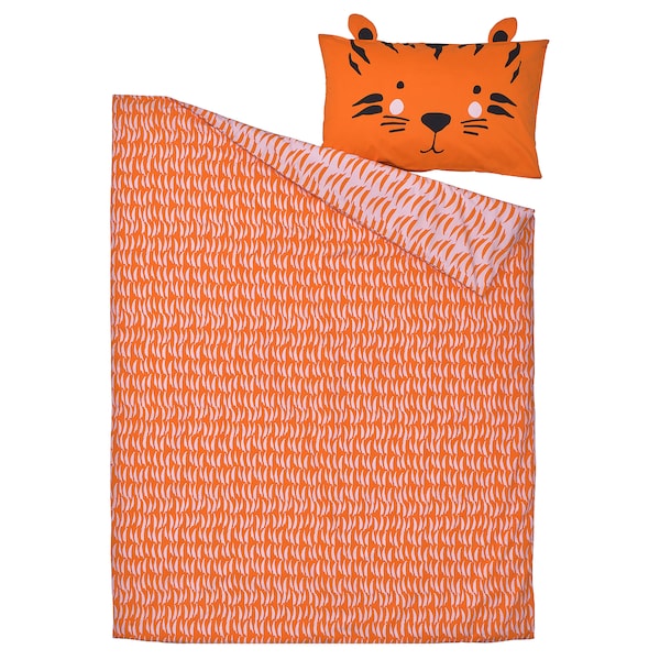 NATTHÄGER duvet cover and pillowcase, orange/tiger, 150x200/50x80 cm