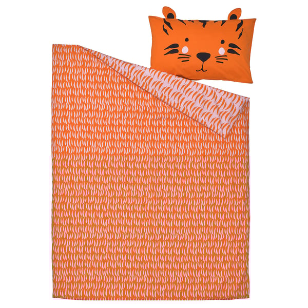 NATTHÄGER - NATTHÄGER Duvet cover and pillowcase, orange/tiger, 150x200/50x80 cm