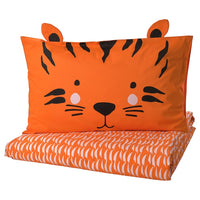 NATTHÄGER duvet cover and pillowcase, orange/tiger, 150x200/50x80 cm
