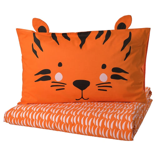 NATTHÄGER duvet cover and pillowcase, orange/tiger, 150x200/50x80 cm