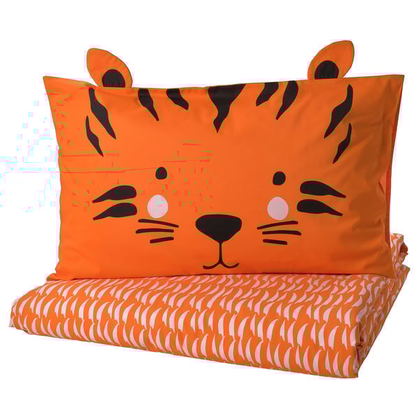 NATTHÄGER - NATTHÄGER Duvet cover and pillowcase, orange/tiger, 150x200/50x80 cm