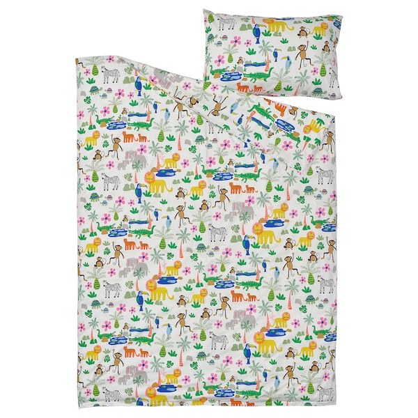 NATTHÄGER duvet cover and pillowcase, multicolour/jungle, 150x200/50x80 cm