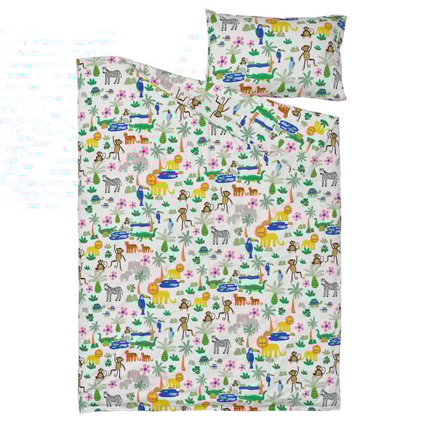 NATTHÄGER - NATTHÄGER Duvet cover and pillowcase, multicolour/jungle, 150x200/50x80 cm