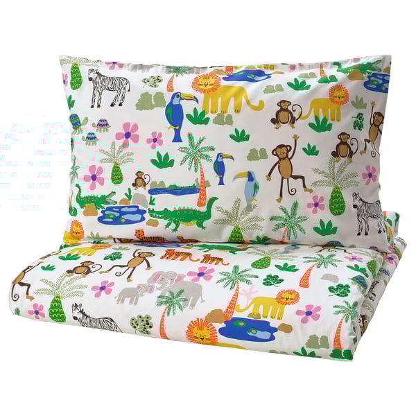 NATTHÄGER - NATTHÄGER Duvet cover and pillowcase, multicolour/jungle, 150x200/50x80 cm