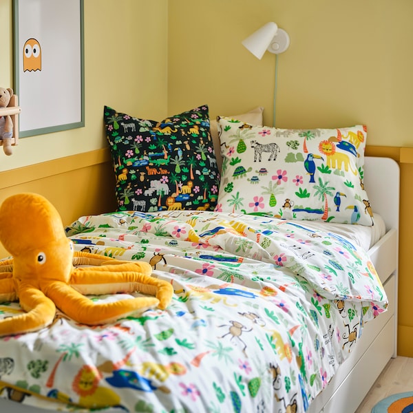 NATTHÄGER duvet cover and pillowcase, multicolour/jungle, 150x200/50x80 cm