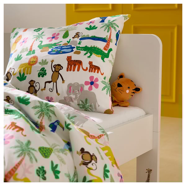NATTHÄGER - NATTHÄGER Duvet cover and pillowcase, multicolour/jungle, 150x200/50x80 cm