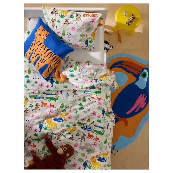 NATTHÄGER duvet cover and pillowcase, multicolour/jungle, 150x200/50x80 cm