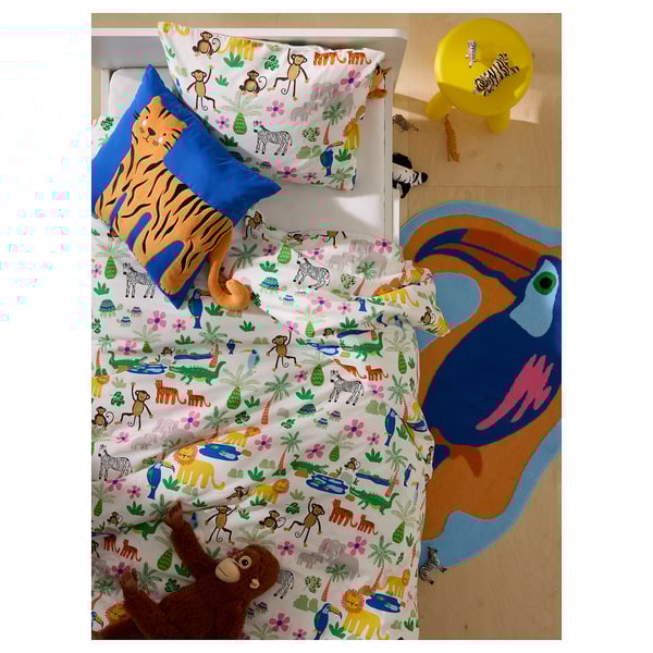 NATTHÄGER - NATTHÄGER Duvet cover and pillowcase, multicolour/jungle, 150x200/50x80 cm