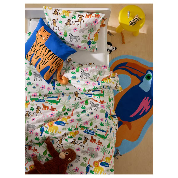 NATTHÄGER duvet cover and pillowcase, multicolour/jungle, 150x200/50x80 cm