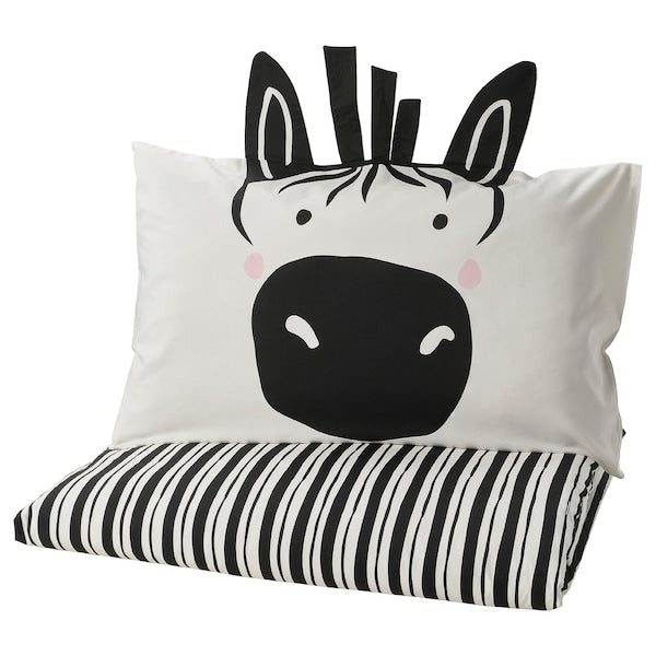 NATTHÄGER - Duvet cover and pillowcase, black white/zebra, 150x200/50x80 cm