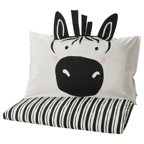 NATTHÄGER duvet cover and pillowcase, black white/zebra, 150x200/50x80 cm