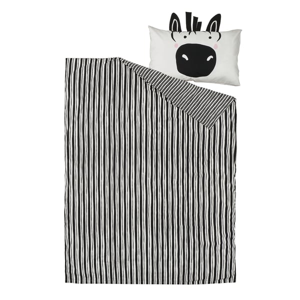 NATTHÄGER - NATTHÄGER Duvet cover and pillowcase, black white/zebra, 150x200/50x80 cm