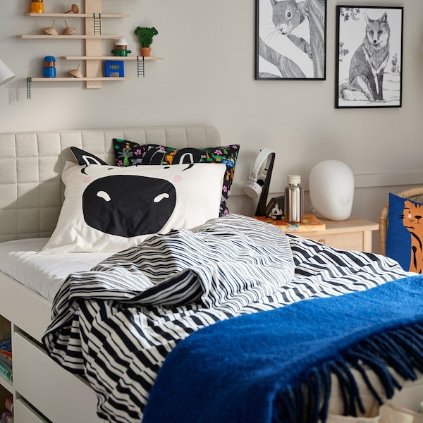 NATTHÄGER - Duvet cover and pillowcase, black white/zebra, 150x200/50x80 cm