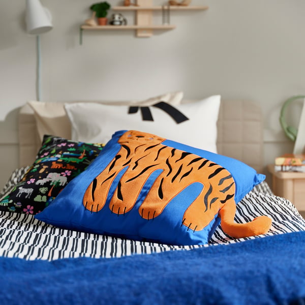 NATTHÄGER cushion, blue/tiger, 50x50 cm