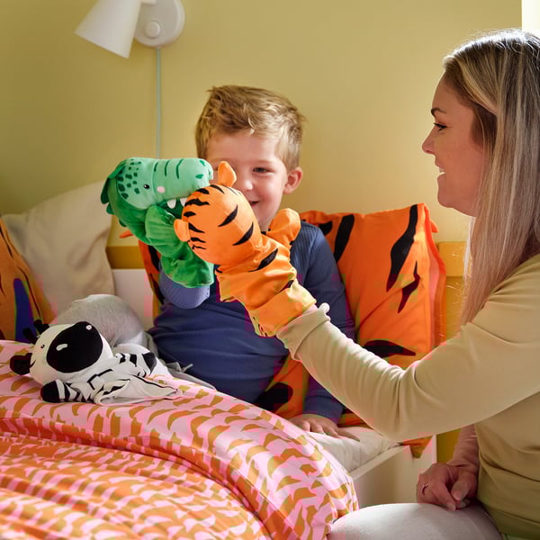 NATTHÄGER 3-piece hand puppet set, crocodile zebra/tiger multicolour