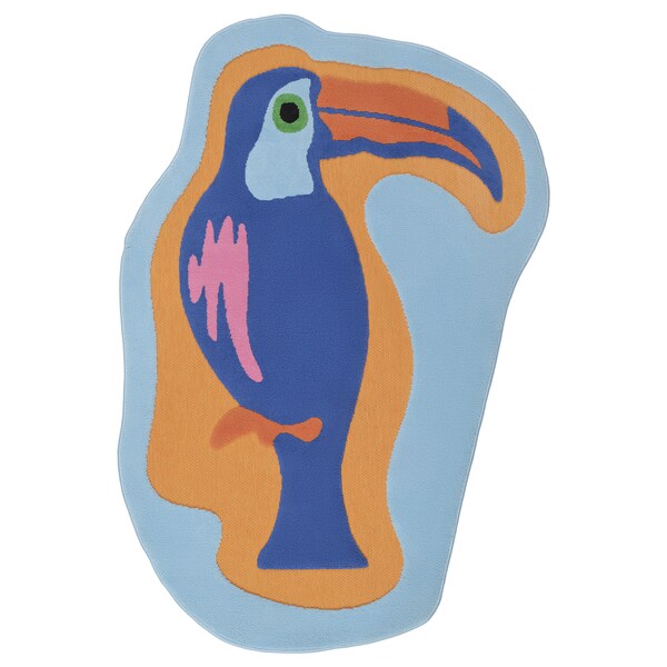 NATTHÄGER - Rug, low pile, blue orange/toucan, 83x125 cm