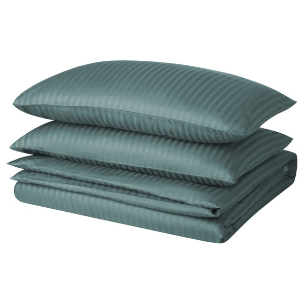 NATTJASMIN duvet cover and 2 pillowcases, blue-green, 240x220/50x80 cm