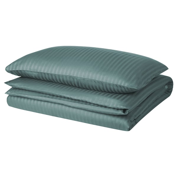 NATTJASMIN - NATTJASMIN Duvet cover and pillowcase, blue-green, 150x200/50x80 cm