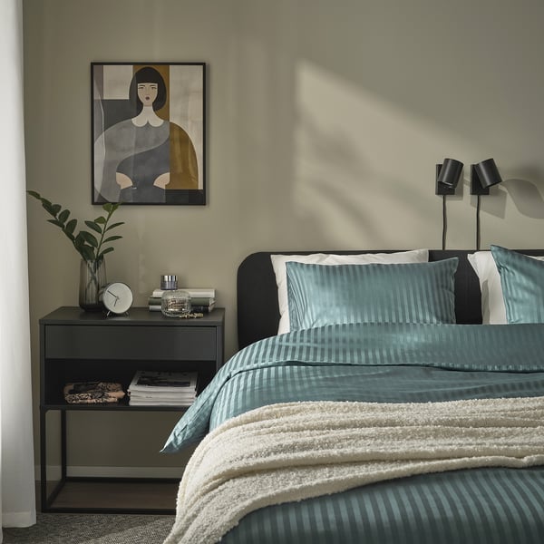 NATTJASMIN - NATTJASMIN Duvet cover and pillowcase, blue-green, 150x200/50x80 cm
