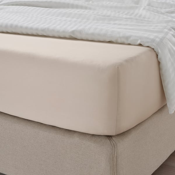 NATTJASMIN fitted sheet, light beige, 160x200 cm