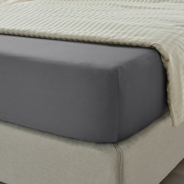 NATTJASMIN fitted sheet, dark grey, 180x200 cm