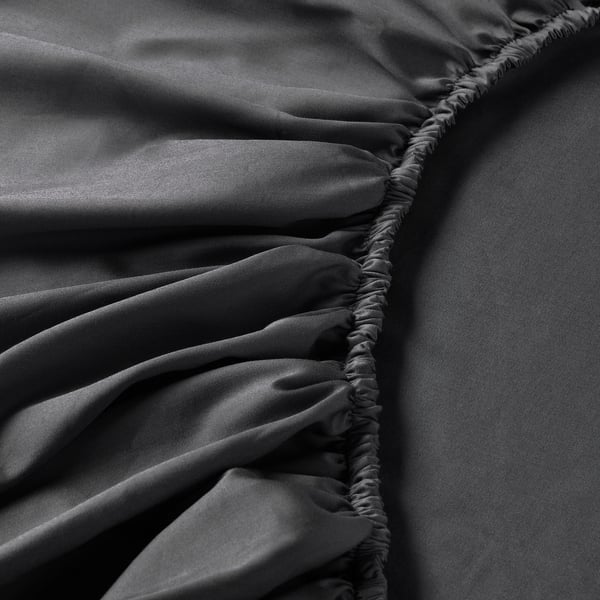 NATTJASMIN fitted sheet, dark grey, 140x200 cm