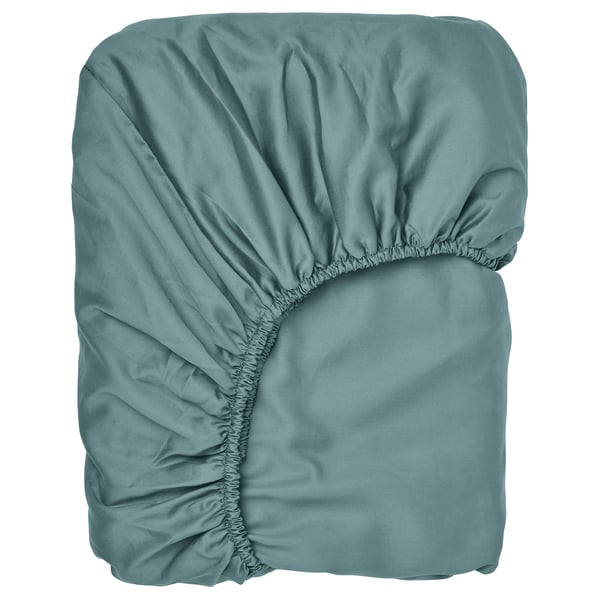 NATTJASMIN fitted sheet, blue-green, 140x200 cm