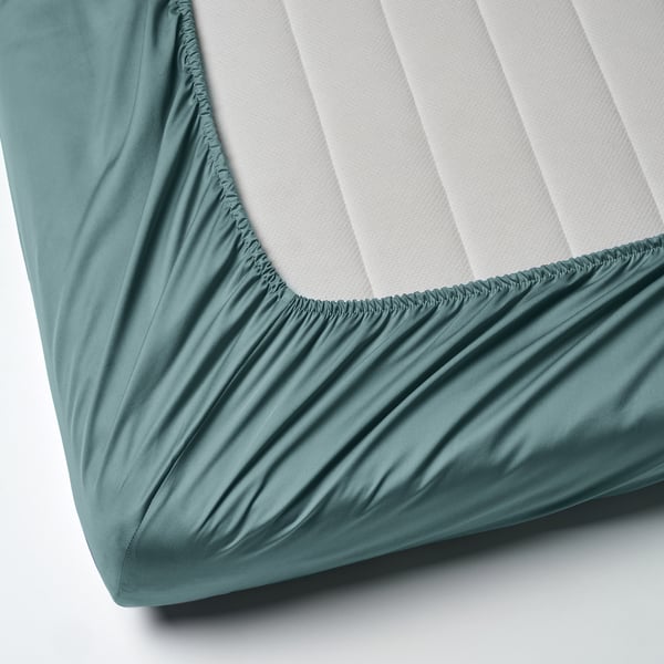 NATTJASMIN fitted sheet, blue-green, 180x200 cm