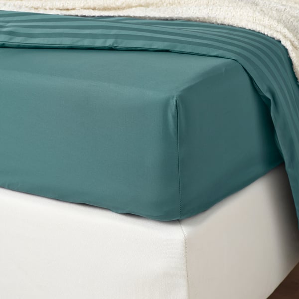 NATTJASMIN - Bed sheet with corners, teal,180x200 cm